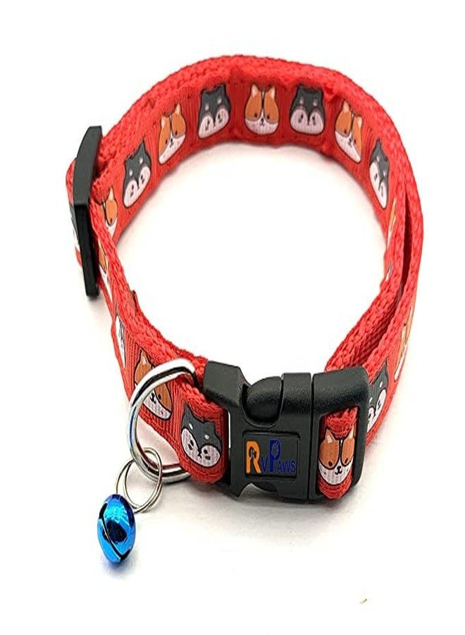 Pups&Pets Dog Printed Collar and Leash Set 15 MM- Adjustable Nylon Collar with Bell for Small and Medium Dogs, Collar and Leash Set for Puppies, Dog & Cat (Red, Pattern-2) - Image 3